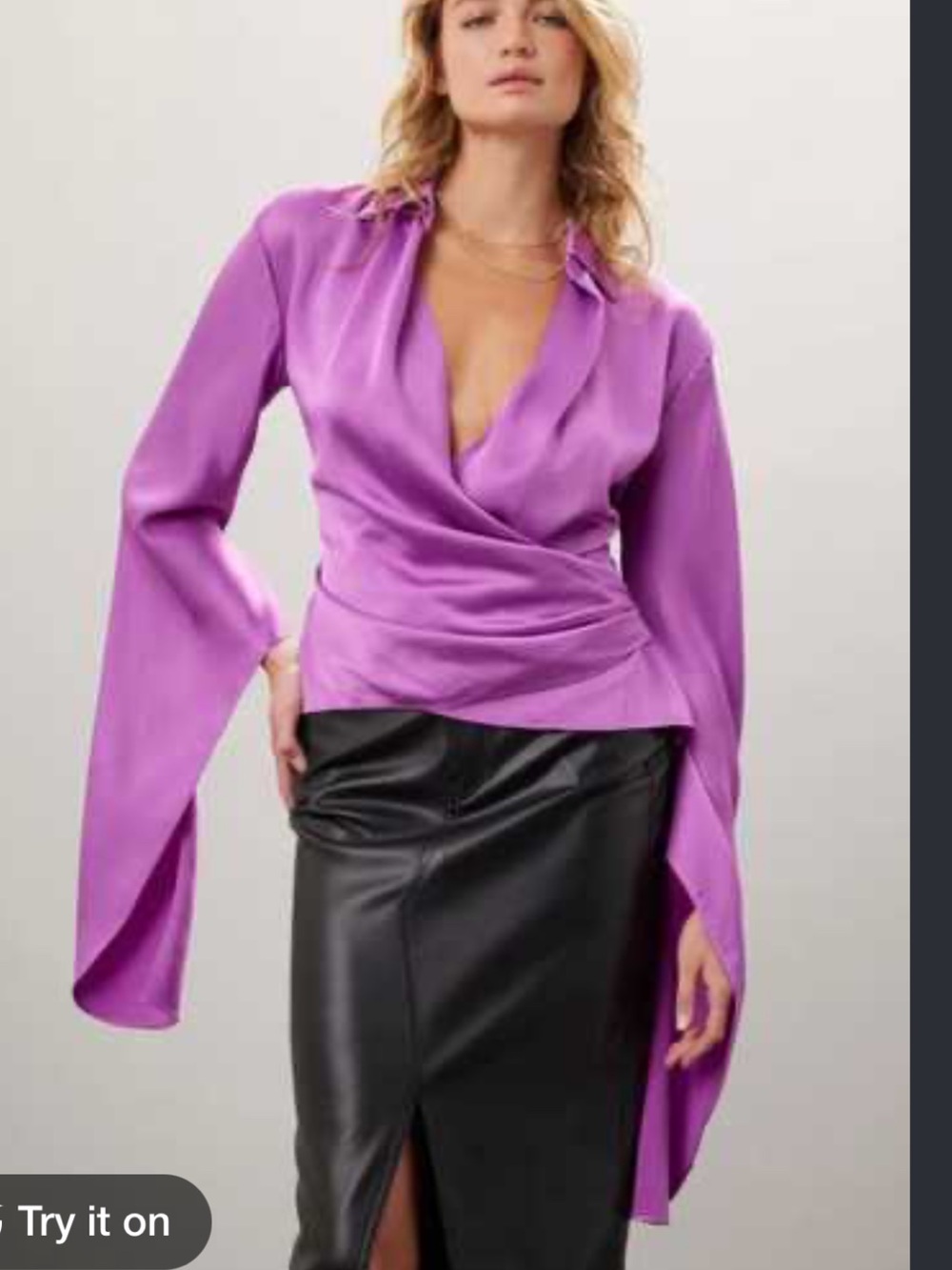 Women's Lavender Wrap Satin Blouse - Stylish V-Neck Top